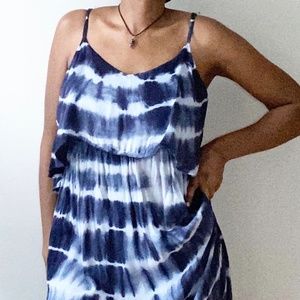 Tie Dye Casual Flowy Blue Maxi Dress